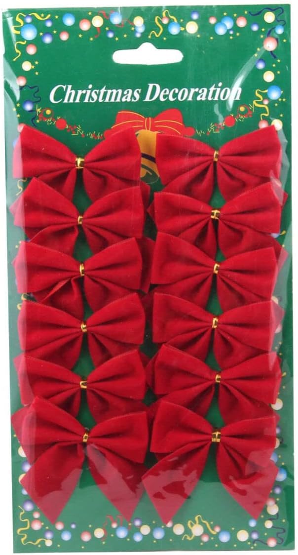 Bows & Ribbons - MAGICLULU 12pcs Christmas Tree Bow Ornament Christmas Red Tree Bows for Xmas Tree Gift Box Garland