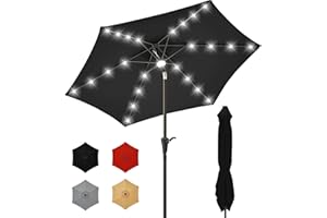 SANGMUCEN 7.5/9 ft Patio Umbrella with Lights, Light Lighted parasol de patio with 1800mAh Battery, Reinforced 6/8 Ribs & Dua