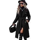 utcoco Womens Long Wool Pea Coat Notched Lapel Double Breasted Trench Coat Winter Warm Overcoat with Belt