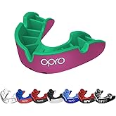 OPRO Sports Mouth Guard Silver Level – Moldable, Multi-Layer Protection for Boxing, Hockey, Rugby, MMA, Jiu Jitsu, UFC & Football – Includes Mouth Guard Case (Adult, Pink/Green)