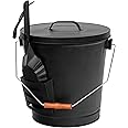 JupiterForce Ash Bucket with Lid and Shovel, 5.15 Gallon Large Galvanized Metal Hot Coal Wood Ash Carrier Pail for Fireplace, Fire Pits, Wood Burning Stoves, Grill, Outdoor Camping, Black