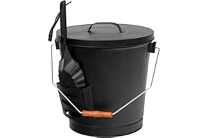 JupiterForce Ash Bucket with Lid and Shovel, 5.15 Gallon Large Galvanized Metal Hot Coal Wood Ash Carrier Pail for Fireplace, Fire Pits, Wood Burning Stoves, Grill, Outdoor Camping, Black