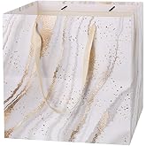 Yerpkefey 11.8" Large Gift Bag，Square Reusable Gift Bags Large for Birthday Wedding Christmas Presents Doll (White Gold)