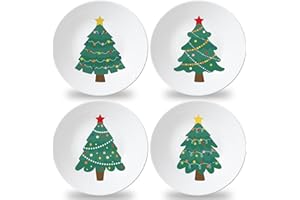 Naozinebi 4 Set 10 Inch Christmas Tree Plates Melamine Christmas Dinnerware Set Reusable Xmax Holiday Melamine Plate Dishwasher Creatively Drop Resistant Cute Plastic Dish