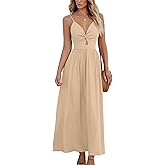 CUPSHE Women Casual Dress Beach Sleeveless V Neck Summer Cutout Spaghetti Straps Formal Maxi Sun Dresses