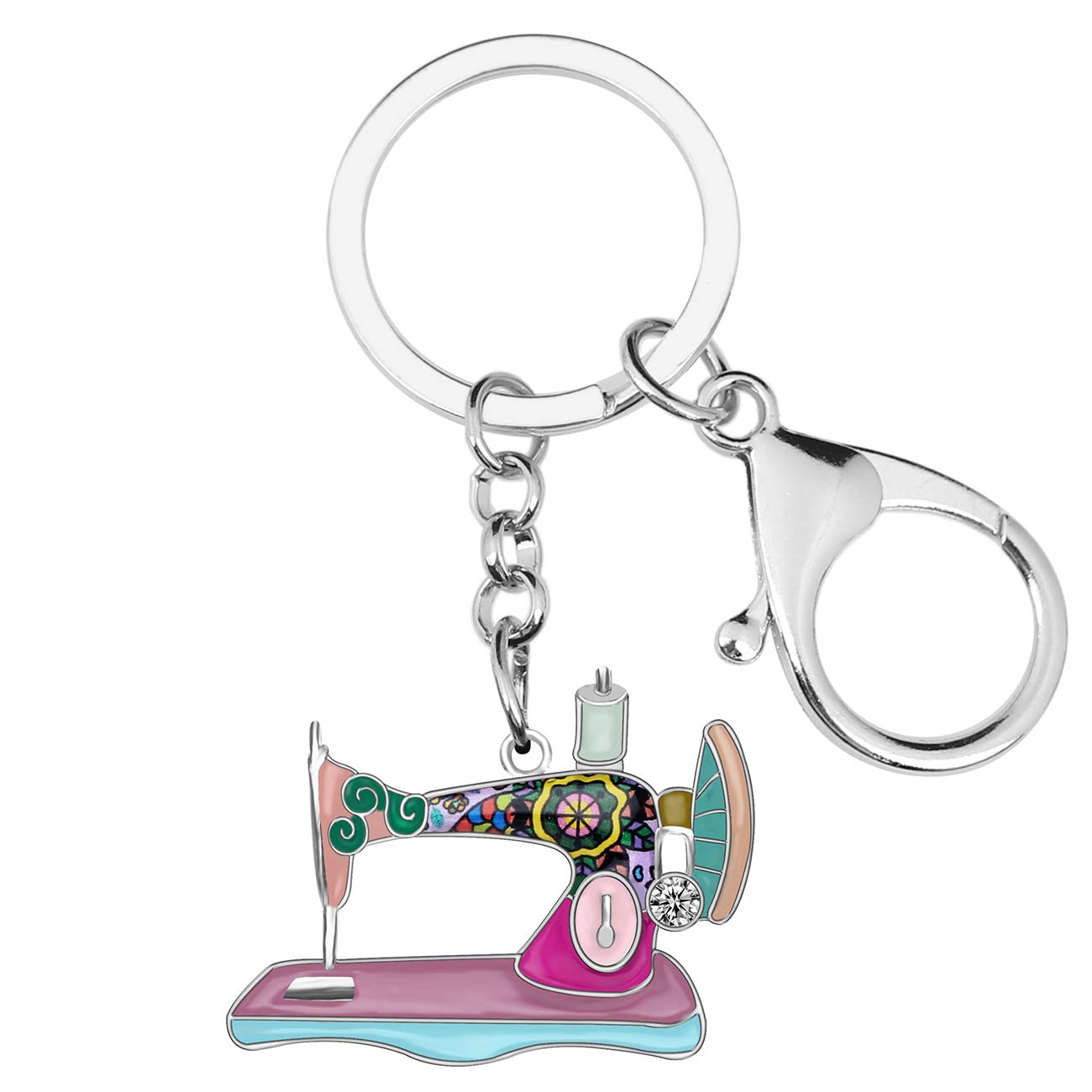 Enamel Metal Novelty Sewing Machine Key Chains For Women Girl Gift Car Purse bag Rings Charms (Pink)