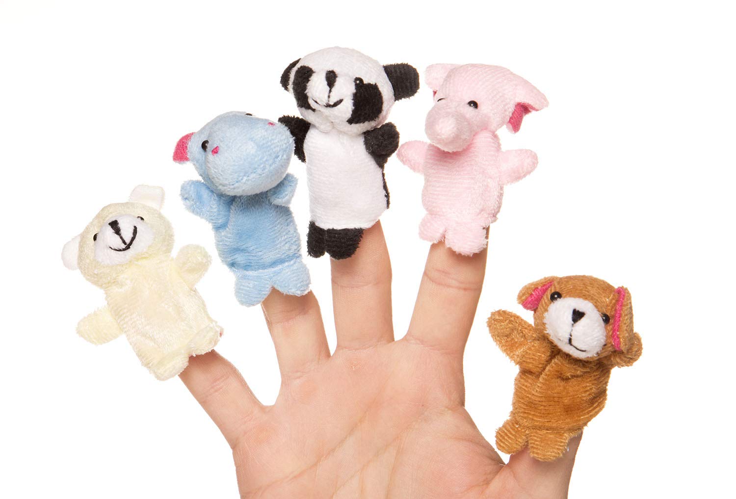 AKORD 10 x Finger Puppets. Animal Shape Hippo, Elephant, Rabbit, Duck, Cow, Dog, Panda, Bear, Mouse, Frog