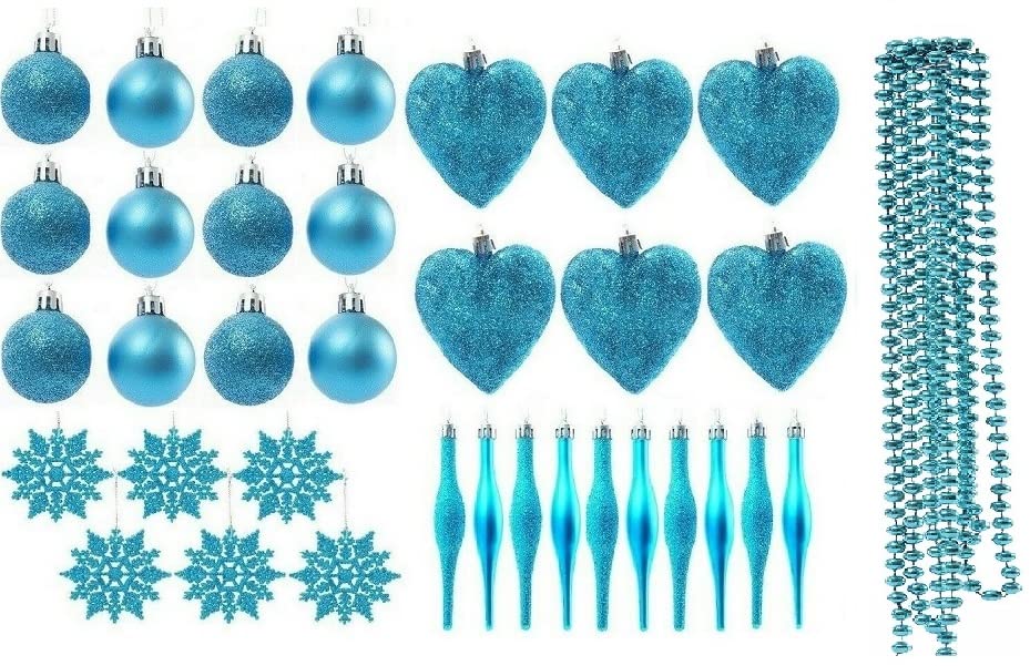Christmas Tree Decoration Baubles Snowflakes Droplet Garland Heart Set 35pc (Torquoise)