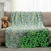 Glow in The Dark Gaming Throw Blanket for Kids, Ultra-Soft Fleece Gamer Blanket with Glow Dark Icons, Cozy Lightweight Flannel Blanket for Boys Girls Bedroom, Couch & Travel (Green, 50”x60”)