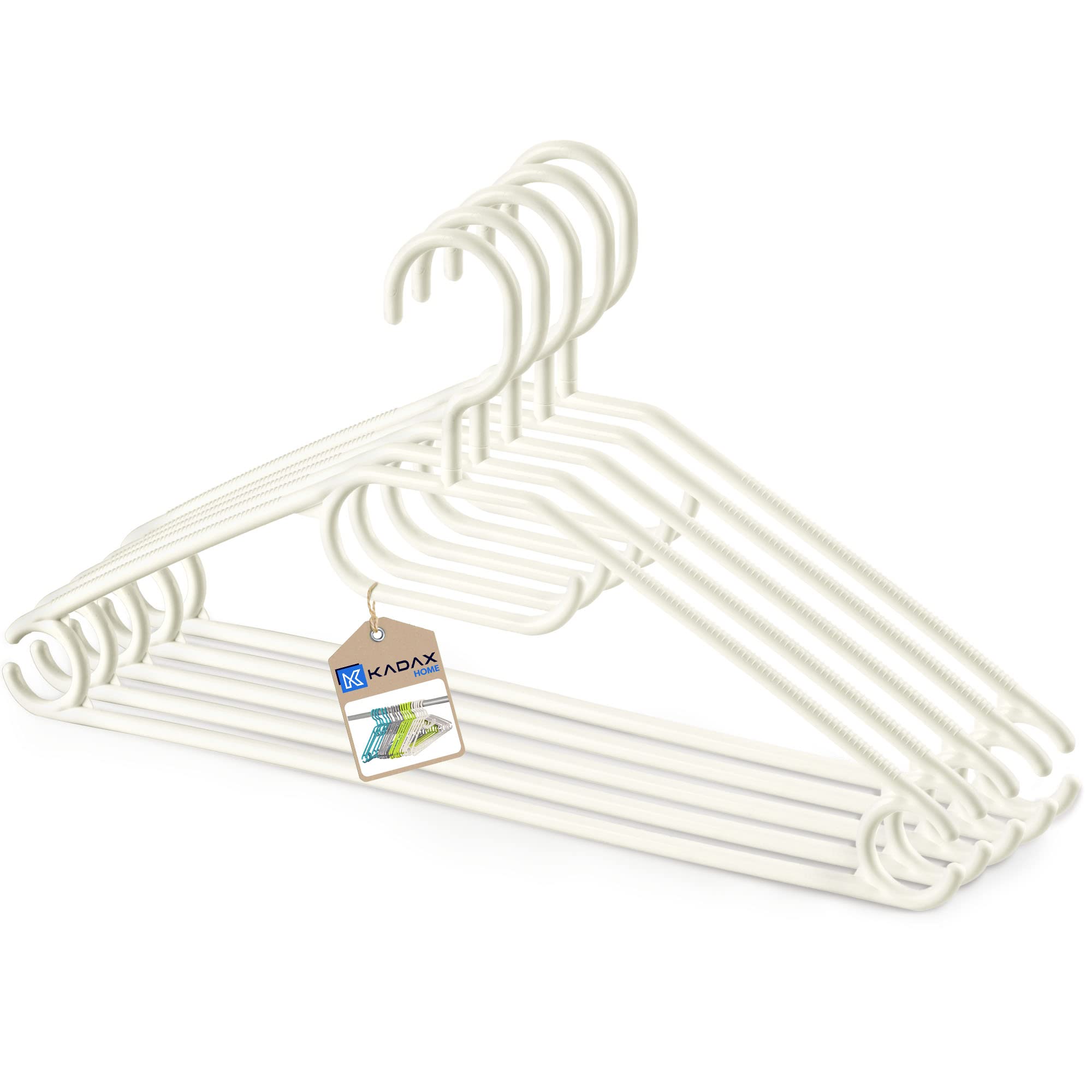 KADAX Plastic Hangers, Space Saving Coat Hangers with Swivel Hook, Non Slip Clothes Hangers for Dresses, Ties, Shirts (Set of 5, Cream)
