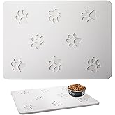 ArtisanWonders White Diatomaceous Earth Dog Bowl Mat (16x12 in) | Non-Slip Pet Food & Water Mat | Square Design with Cute Paw Prints for Medium Dogs, Quick Dry & Easy to Clean
