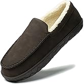 NewDenBer Men's Moccasin Slippers Warm Memory Foam Suede Soft Plush Lined Slip on Indoor Outdoor House Shoes