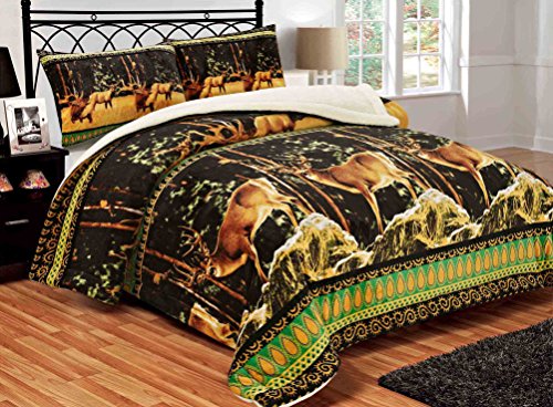 All American Collection New Super Soft and Warm 3 Piece Deer Borrego/Sherpa Blanket Palazzo (Full/Queen)