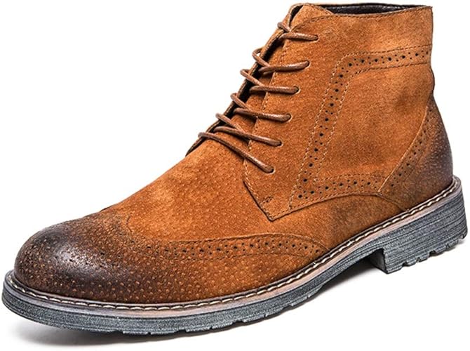 Qtmiao Shoes 冬のメンズブーツ メンズファッション足首ワークブーツカジュアルクラシック印刷通気性ブローグスタイル高トップブーツ ブーツ Amazon