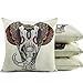 HOMAR 18 x 18 Cotton Linen Decorative Throw Pillow Case Cover with Flower Elephant Print Pattern