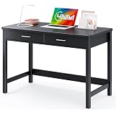 4NM 39.4" Small Desk with Wood Drawers, Home Office Computer Desk with Wooden Legs, Study Writing Table Vanity Desk for Small Spaces - Black