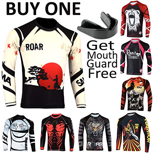 Roar Long Sleeve MMA Rash Guard UFC Cage Fight BJJ Wear No Gi Training Shirts