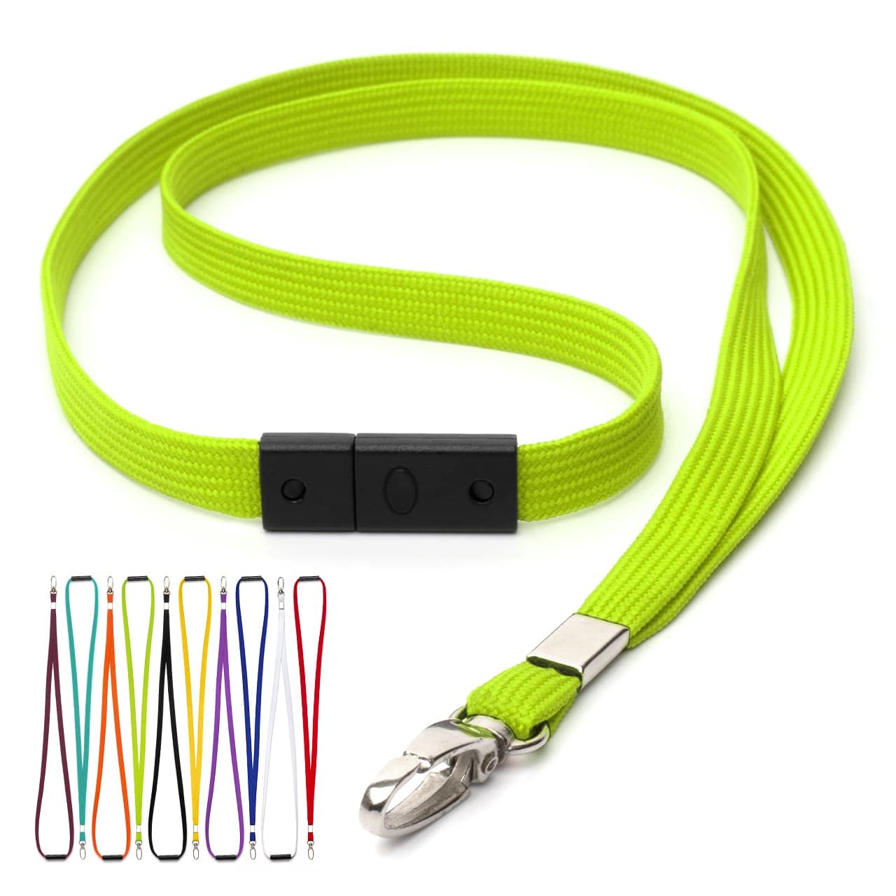 CKB LTD Breakaway Safety Lanyard Neck Strap Swivel Metal Clip For ID Card Holder With Quick Pull Release Design Lanyards Bulk Pack of 10pcs (Green)
