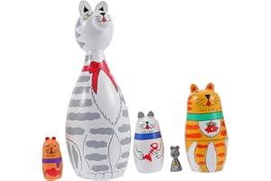 LOPUNER 5pcs Wooden Matryoshka Dolls Animal Nesting Bright Cartoon Design Natural Wood Educational Desktop