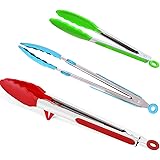 Mekbok Kitchen Tongs with Silicone Tips and Stands, Cooking Tongs, Bbq Grill Tongs, Set of 3