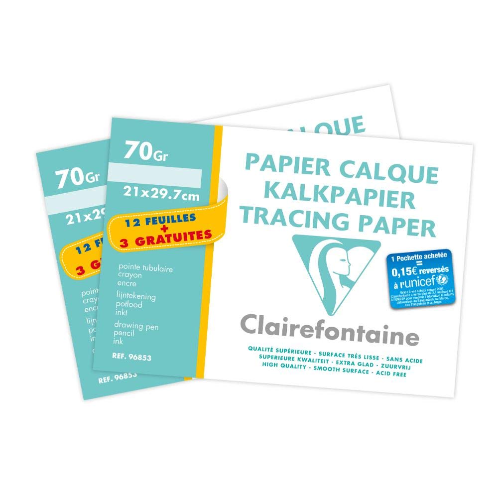 Clairefontaine - Ref 196853AMZC - Tracing Paper Packs (15 Sheets per Pack / 2 Packs) - A4 (210 x 297mm), 70/75gsm Paper - Suiable for Pencils & Markers