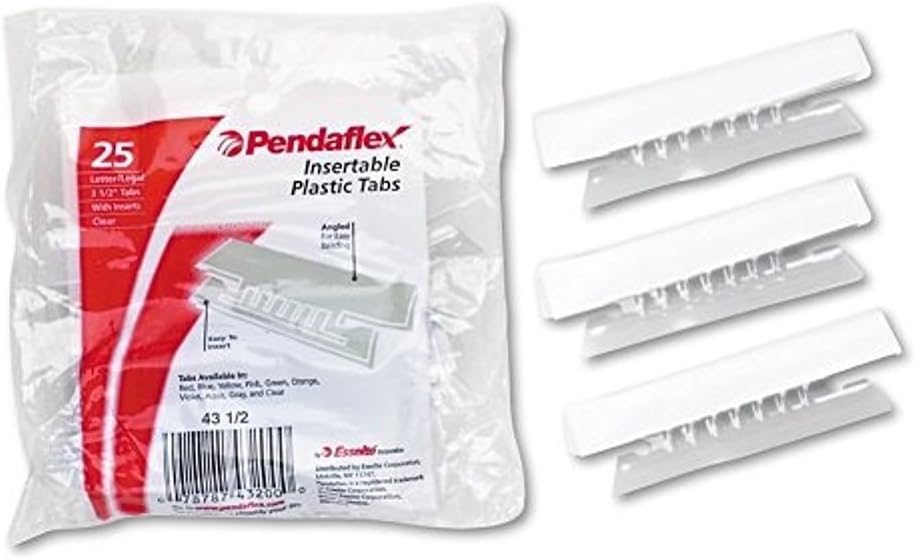 Pendaflex 43-1/2 Hanging File Folder Tabs, 1/3 Tab, 3 1/2 Inch, Clear Tab/White Insert, 25/Pack (2, Clear)