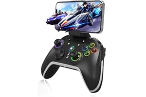 BCOFO Bluetooth Controller Compatible with iPhone MFI/Android HID/Switch/Apple Arcade Games/Mac/Laptop/Steam Wireless Game Controller, Wired PC Control with Phone Clip RGB Lightning Turbo Vibration 6-Axis Gyro
