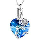OCJ Heart Rose Flower Urn Necklace for Ashes Women Birthstone Cremation Necklaces Sterling Silver Memorial Cremation Jewelry Gifts