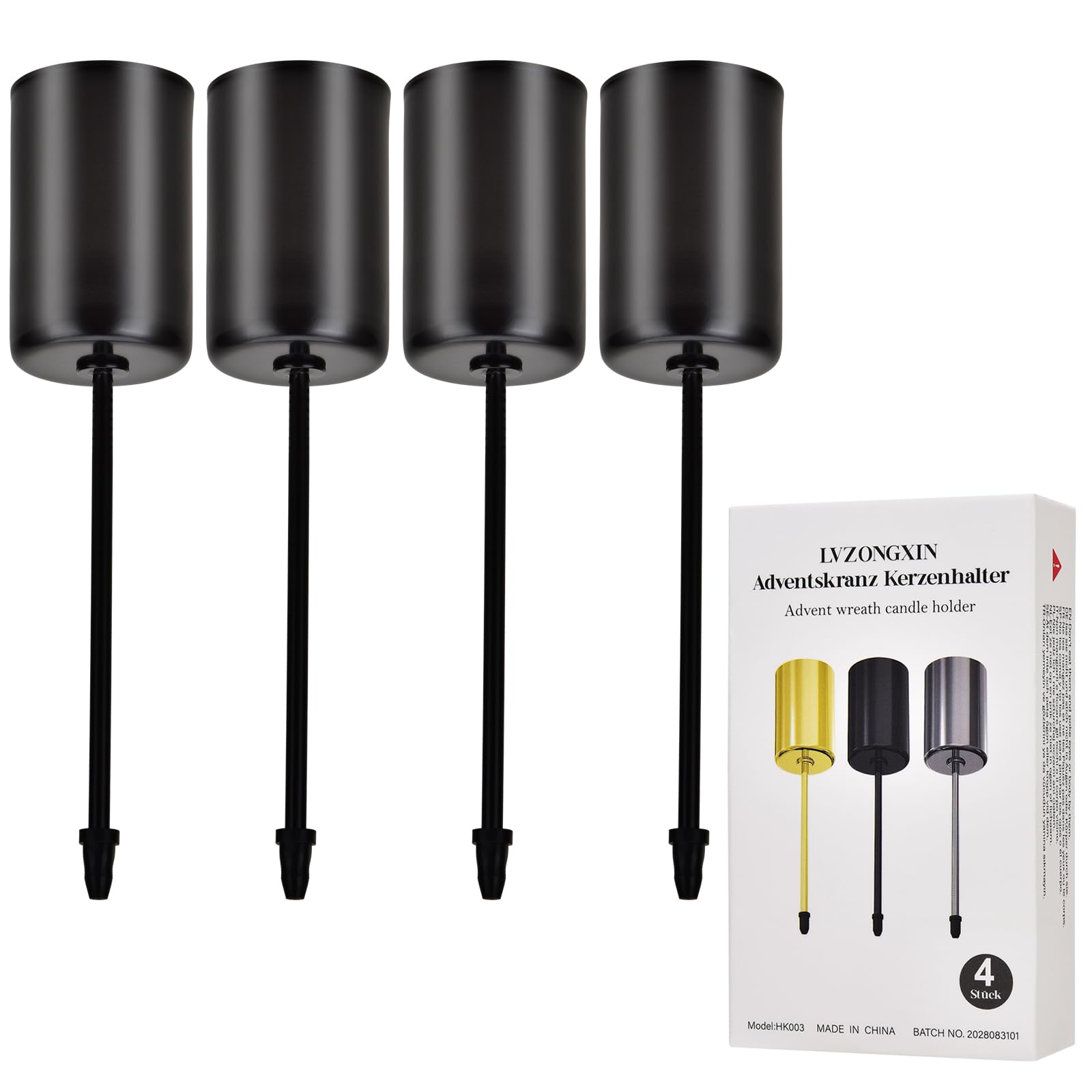 [20-23 mm] LVZONGXIN Pack of 4 Advent Wreath Candle Holders for Taper Candles, Taper Candle Holder, Christmas Decoration, Candlestick, Seasonal & Nordic Decoration, Suitable for Crafts (Black)