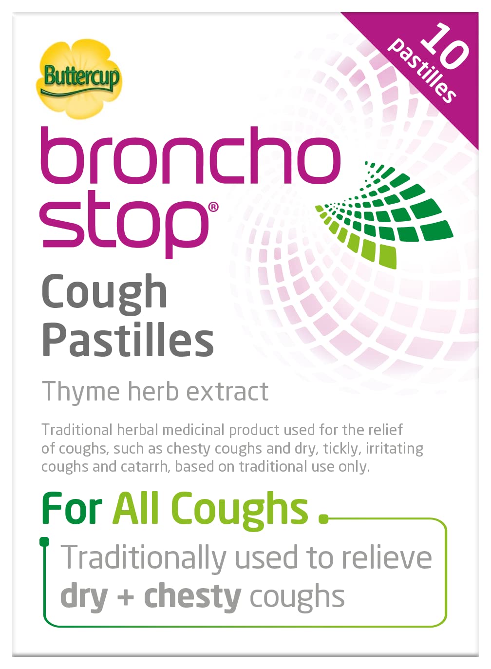 Bronchostop Cough Pastilles (10 Pastilles) - Relief for All Cough Types Including Chesty & Dry Coughs - Non Drowsy Anti Mucus Formula with Traditional Thyme Herb Extract