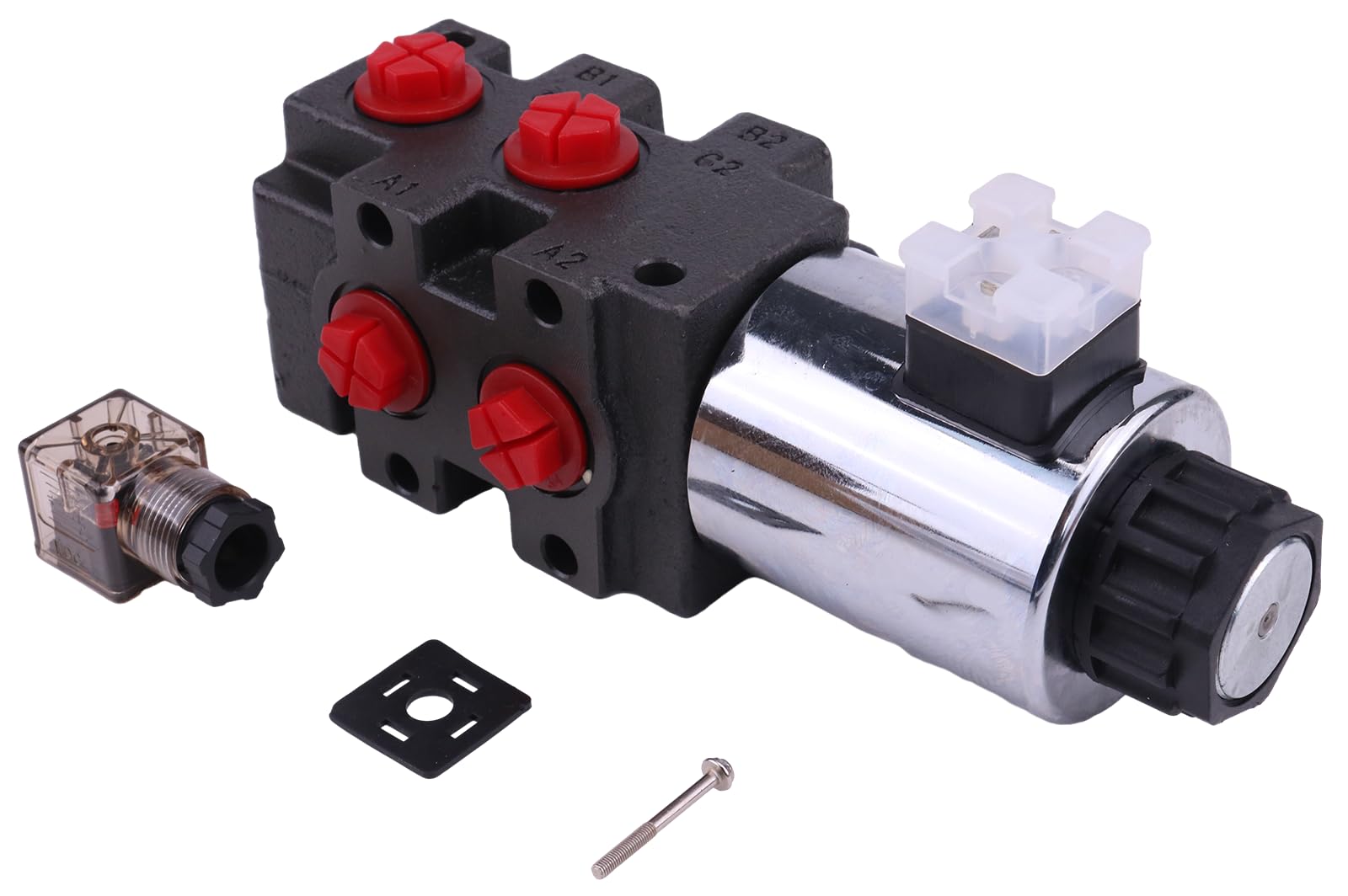 Photo 1 of Solarhome 12V 24GPM Hydraulic Multiplier Selector Diverter Solenoid Valve DV90-08S Compatible With Double/Single Acting Cylinders 6 Ports with #8 SAE (3/4”-16)