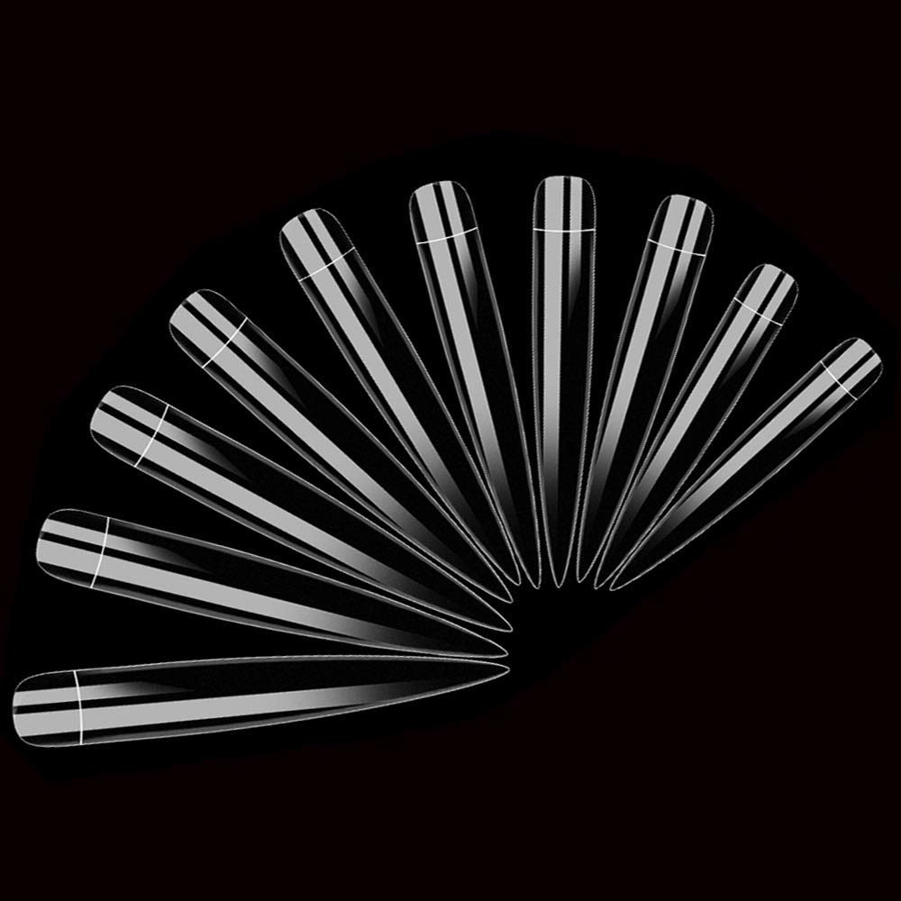 AORAEM Stiletto False Nail Clear Extra Long Sharp Nail Art Tips 12 Sizes 120 Pcs Acrylic Fake Nail (Clear Long Nail): Beauty