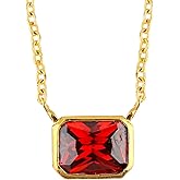 NJCRAFT Gold Plated Crystal Pendant Necklace for Women |Rectangular Stone on Elegant Chain | Minimalist Party & Daily Wear Jewelry Gift | Adjustable Chain 16+2 Inch