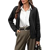 AMZANGEL Women's 100% Wool Sweater V Neck Button Down Ribbed Cozy Knit Cropped Cardigan for Office Casual Outfits