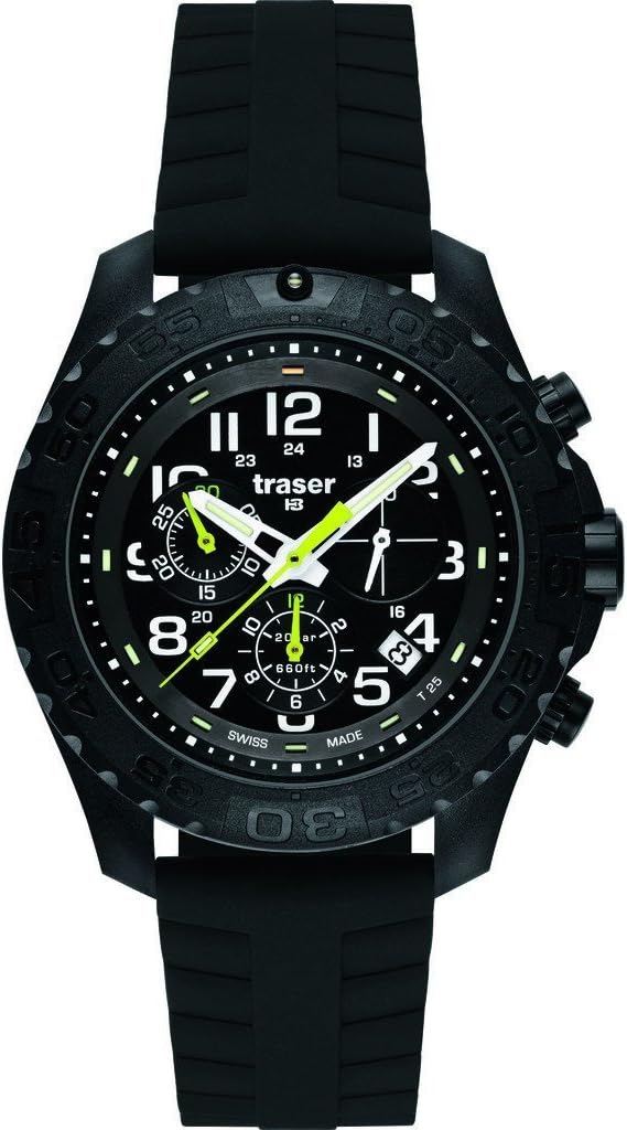 traser H3 Outdoor Pioneer Chronograph Sapphire Watch | Silicone Watch Band - Black