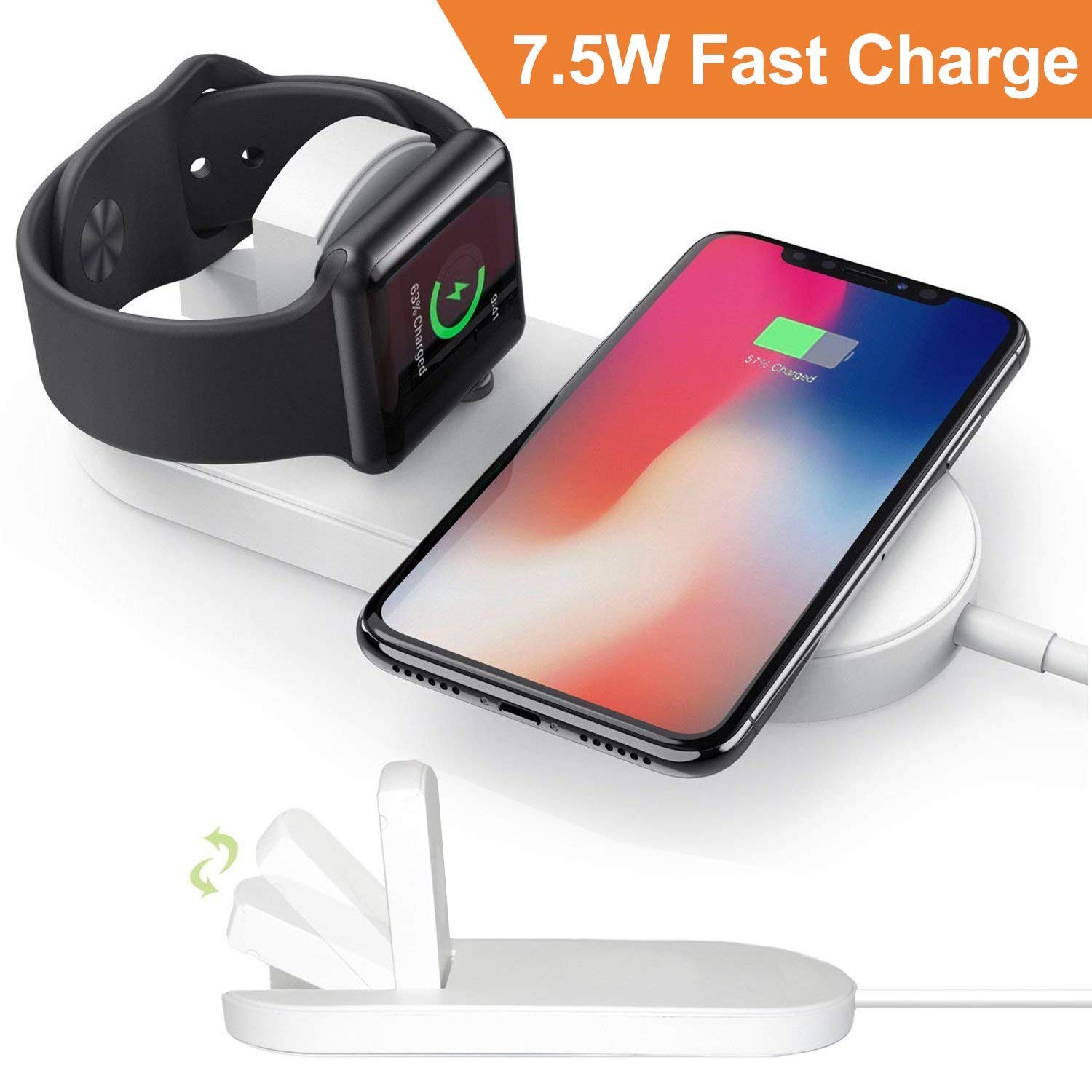 CulaLuva Magnetic Wireless Charger 2-in-1 Pad Stand Cable Compatible with Apple Watch, for iPhone X/8/8 Plus, Compatible with iWatch Series 1/2/3, 38mm 42mm, Samsung S8 Series, Note 8