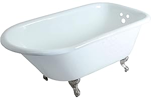 KINGSTON BRASS VCT3D603019NT8 60-Inch Cast Iron Roll Top Claw Foot Tub with 3-3/8-Inch Tub Wall Drillings and Brushed Nickel Feet, White