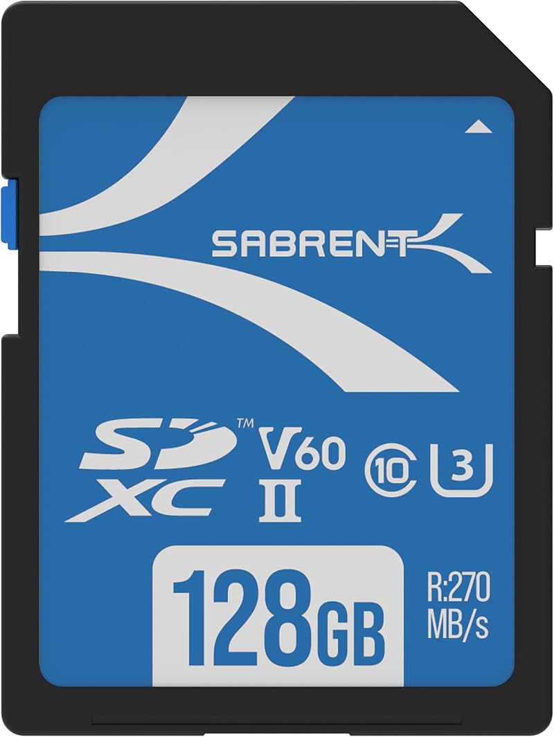 Sabrent V60 SD Card 128GB UHS-II SDXC U3 270MB/s 8K UHD Photo Video