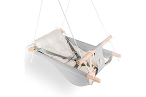 GLADSWING Baby Swing Indoor and Outdoor, Canvas Hammock Swing for Baby to Toddler with a Comfortable Seat, Macaroon Wooden Toy, Adjustable 5-Point Harness,3 Modes,Gift for Baby Boys Girls, Grey&White