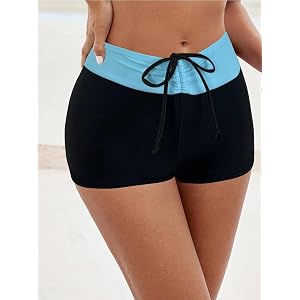 Women's Contrast Color Vacation Swim Trunks Drawstring Tie Bow Beach Pool