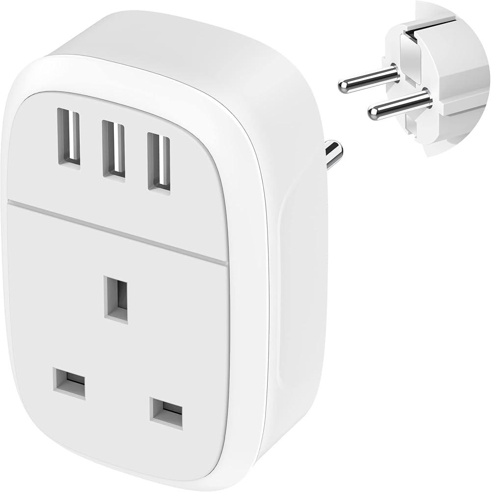 Iroussa UK to EU Adapter with USB Ports 3.1A Type E/F Grounded