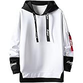 Covisoty Hoodies for Men Contrast Color Pullover Hoodie Casual Colorblock Long Sleeve Sweatshirt