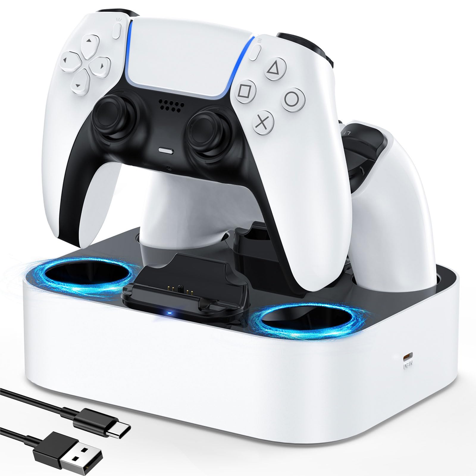 LVFAN PS5 Controller Charger Station, Fast Charging Dock for PlayStation 5 Controllers, Dual Controller Charging Stand Replacement for DualSense & DualSense Edge, White