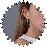 Andelaisi Boho Rhinestone Tassel Earrings Long Crystal Chain Earrings Gold Cz Chain Drop Earrings Vintage Pearl Studs Earrings Wedding Chandeliers Dangle Earrings Jewelry for Women