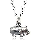 EnCharmed Sterling Silver Hippo Hippopotamus 3D Charm Necklace, 18"