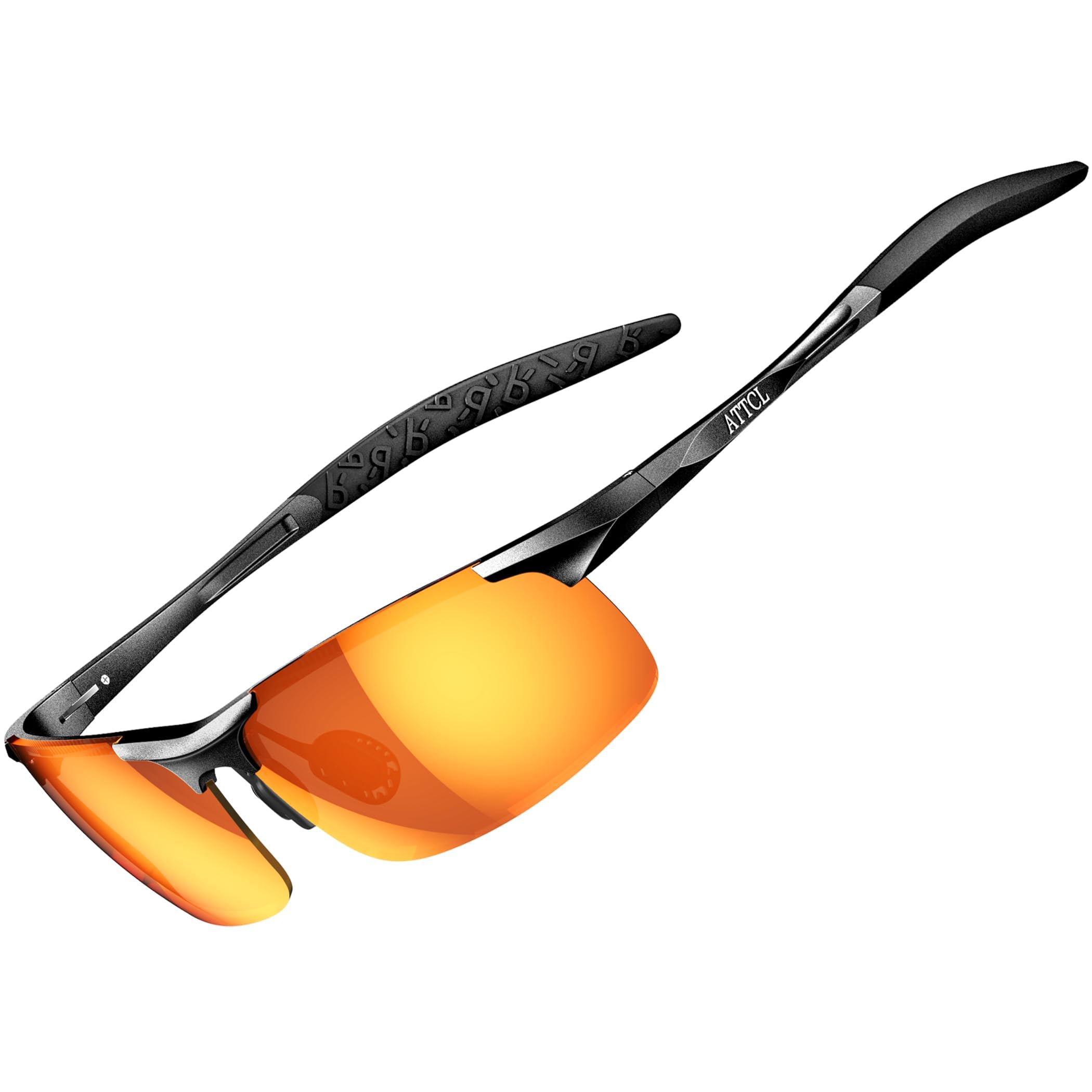 ATTCL Men's Sports Polarized Sunglasses For Driver Golf Fishing Unbreakable Metal Frame (Black-frame/Red lens mirrored)