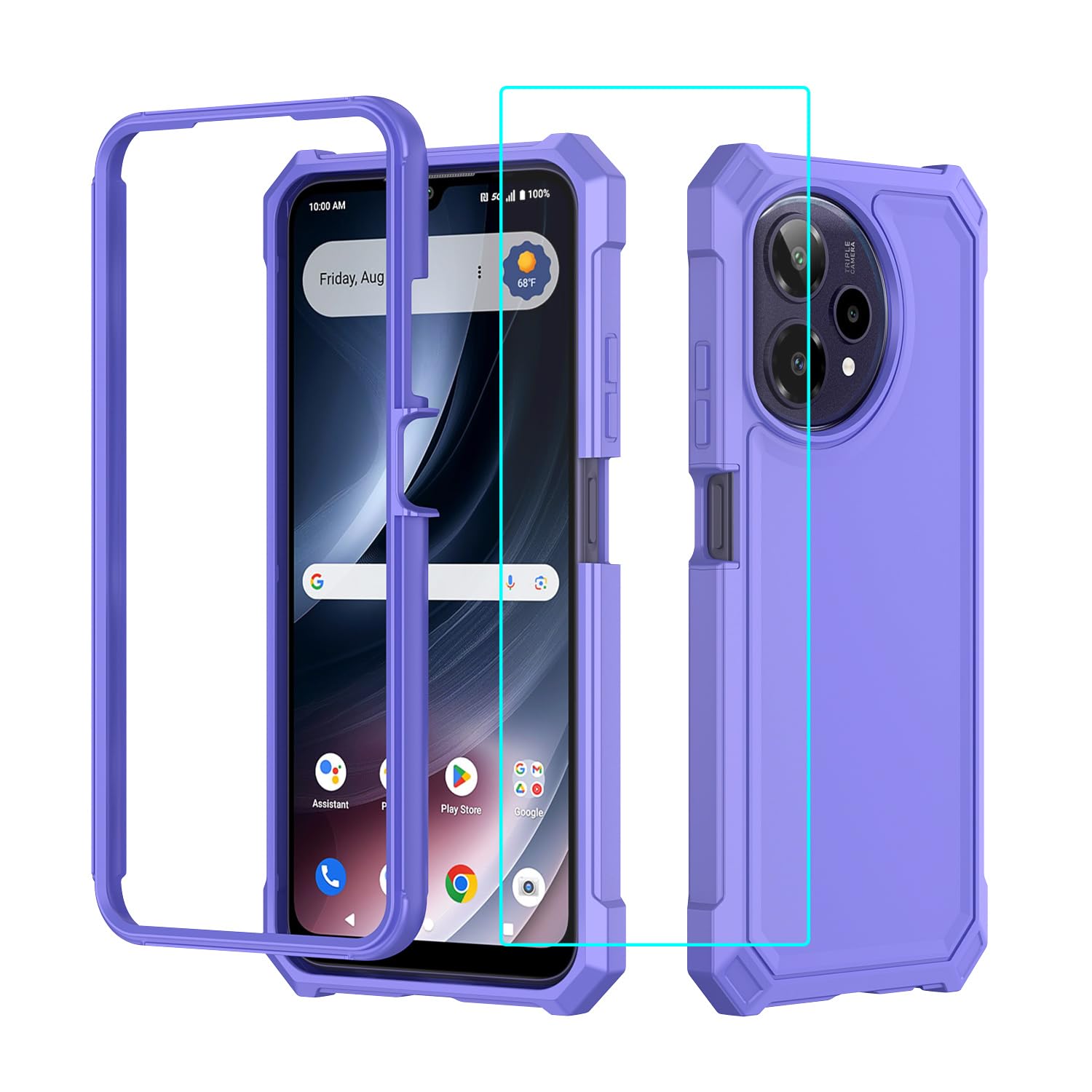 Lozeguyc for Cricket Icon Plus 2026 Phone Case with Screen Protector,Full Body Protection Front PC Back Soft Silicone Bumper,Heavy Duty Protection Shockproof Phone Case for AT&T Verge 2 Purple