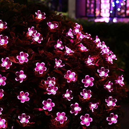 Outdoor Solar String Lights, AOTOSOLO 21ft 50 Led Blossom Flower Fairy Light for Garden Patio Wedding Party Bedroom Christmas Decoration Warm White (pink)