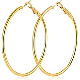 70mm Large Stainless Steel Silver 14K Gold Plated Hoop Earrings for Women Lightweight Hoops Hypoallergenic Big Thin Dangle