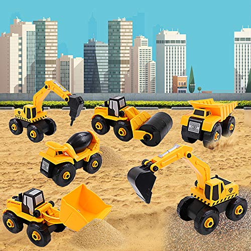 Jellydog Toy Take Apart Toys, 6 Set Construction Take Apart Trucks,Excavator, Bulldozer, Drilling, Road Roller, Dump, Cement Truck,STEM Learning Toys for Toddlers Age 3+ - Thumbnail 5
